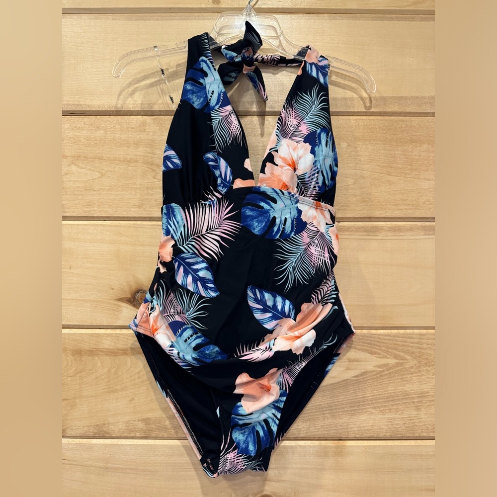 DKNY Women's One Piece Tummy Control Halter Neckline Swimsuit Size L